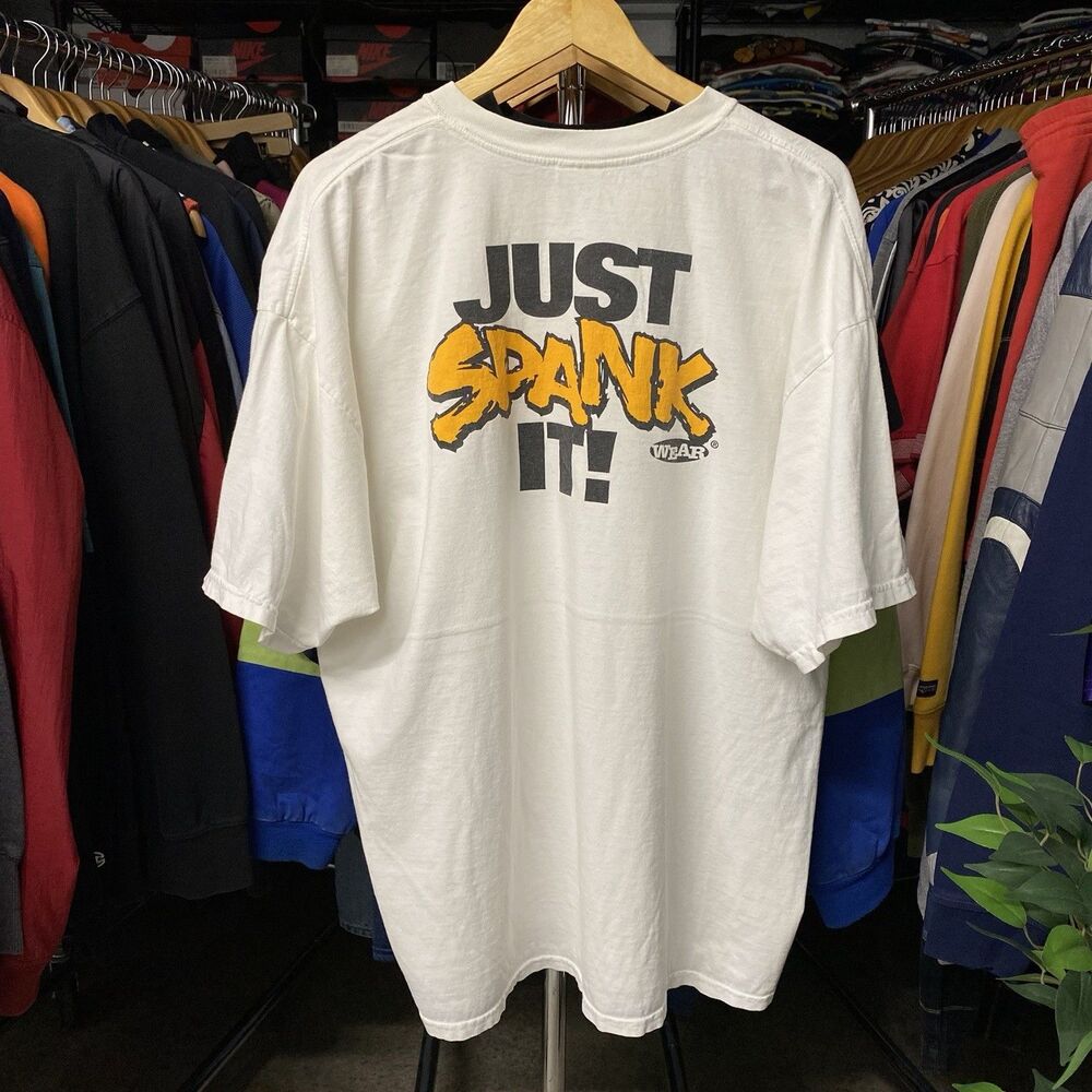 Vintage 2000s Just Spank It! Wear White T-Shirt Funny Men's 2XL